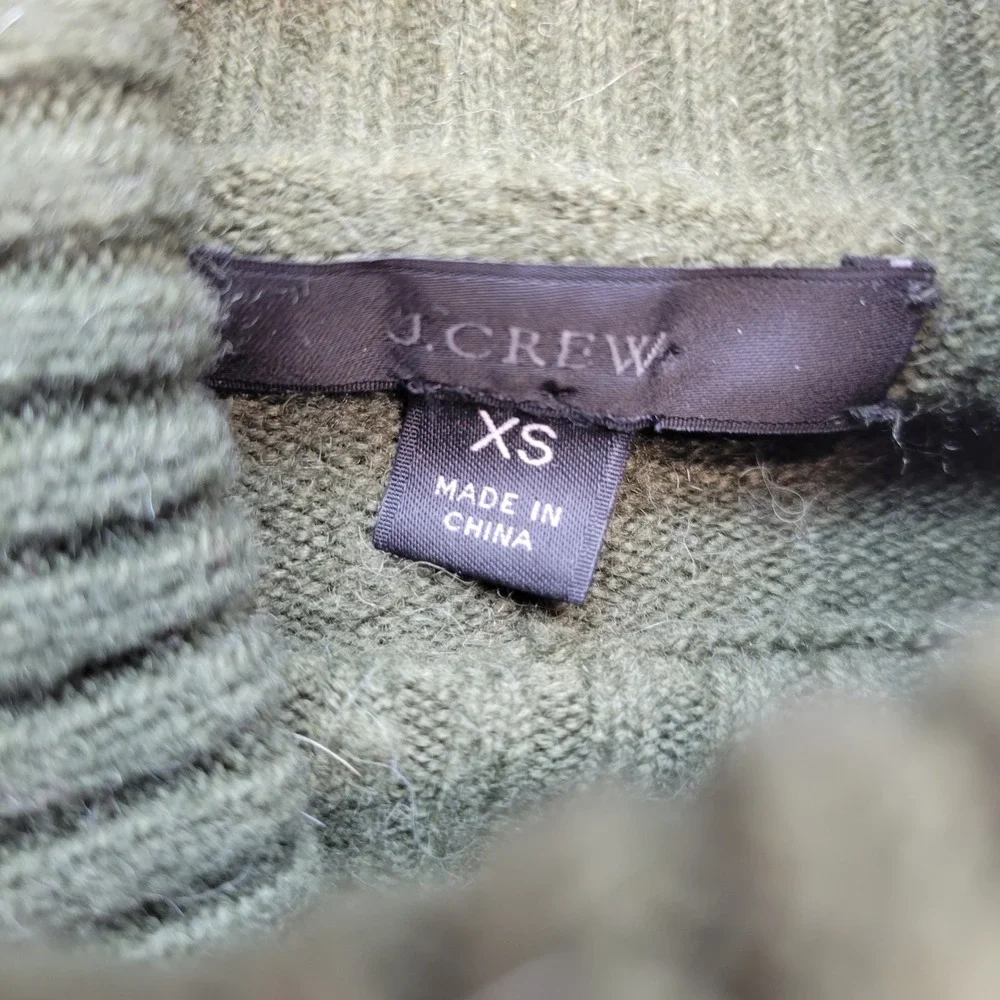 J.Crew Turtleneck Sweater Women XS Green Merino Wool‎ Alpaca Blend Side Slit
